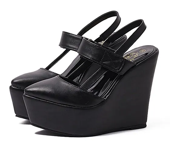 Black Gothic Sling Back Wedges Platforms