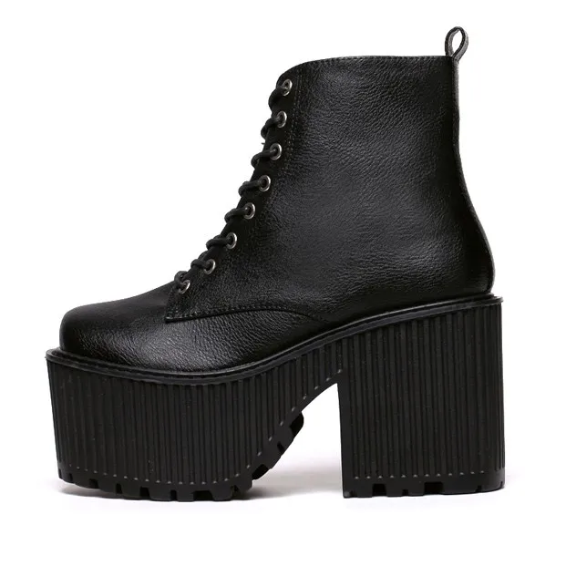 Black Rider Platforms Lace Up Chunky Heels