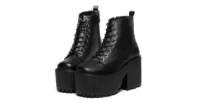 Black Rider Platforms Lace Up Chunky Heels