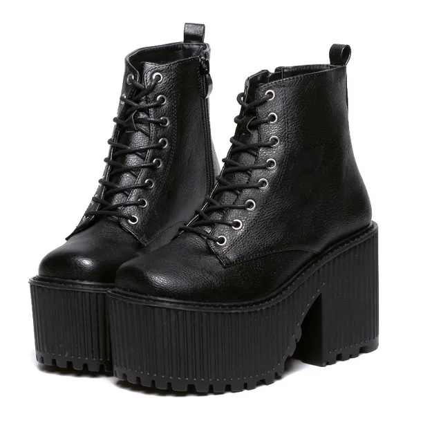 Black Rider Platforms Lace Up Chunky Heels