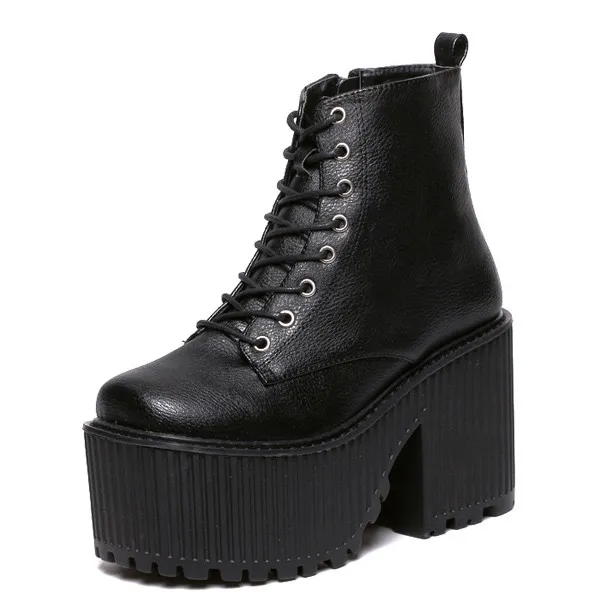 Black Rider Platforms Lace Up Chunky Heels