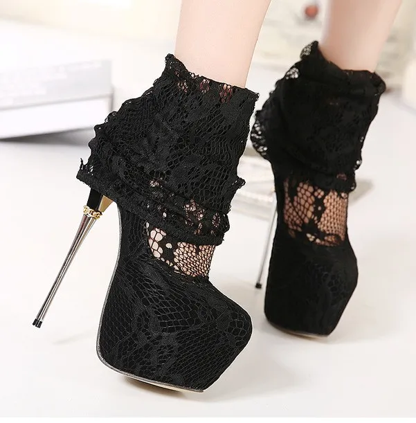 Black Sexy Lace Stiletto Super High Heels Platforms