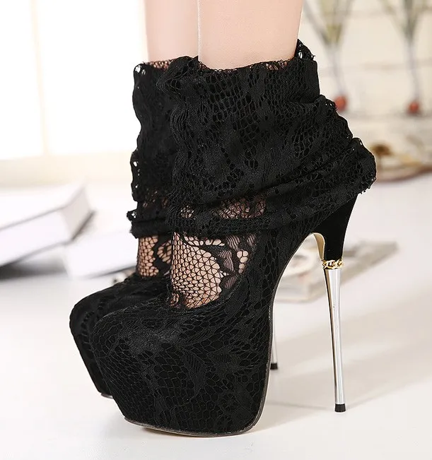 Black Sexy Lace Stiletto Super High Heels Platforms