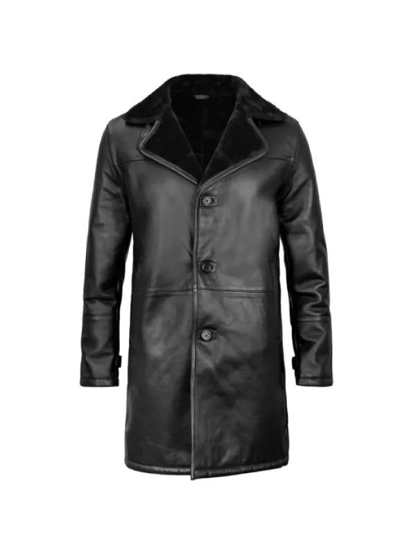 Black Shearling Leather Coat for Women