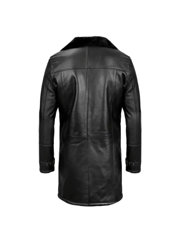 Black Shearling Leather Coat for Women