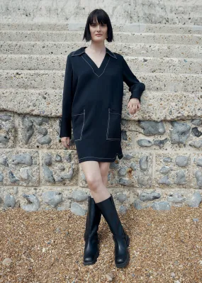 Black Topstitch Detail Shirt Dress