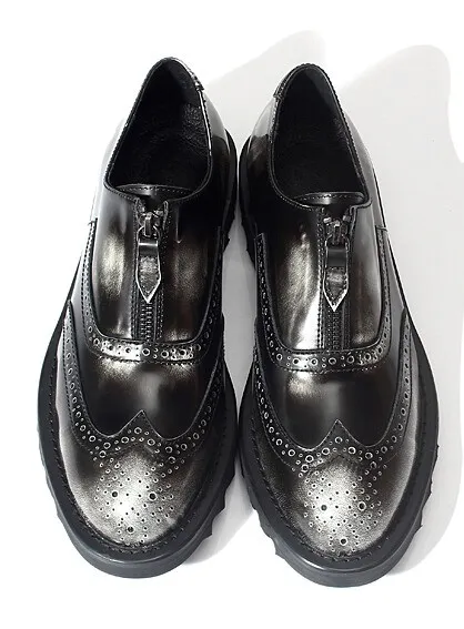 Men's Vintage Black Zipper Platform Oxfords