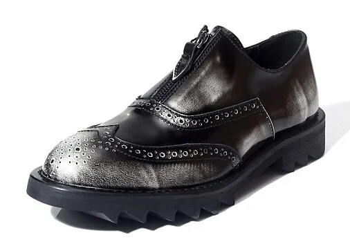 Men's Vintage Black Zipper Platform Oxfords