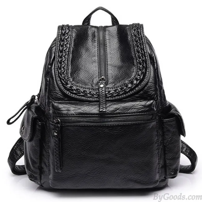 Black Weave PU Leather Backpack with British Style - Soft and Cool