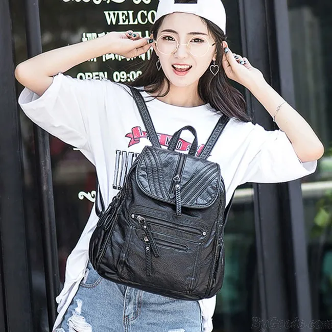 Black Weave PU Leather Backpack with British Style - Soft and Cool