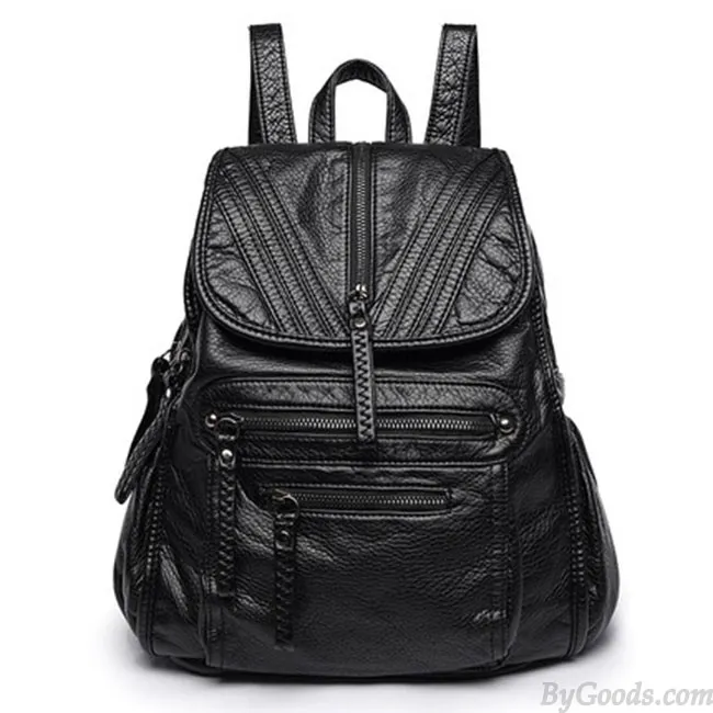 Black Weave PU Leather Backpack with British Style - Soft and Cool