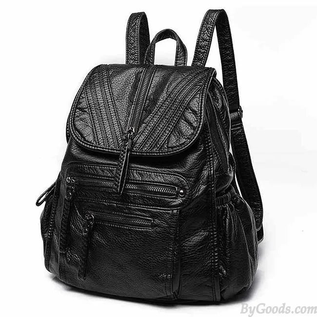 Black Weave PU Leather Backpack with British Style - Soft and Cool