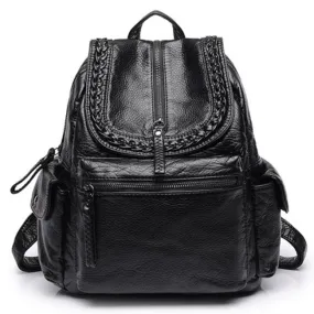 Black Weave PU Leather Backpack with British Style - Soft and Cool