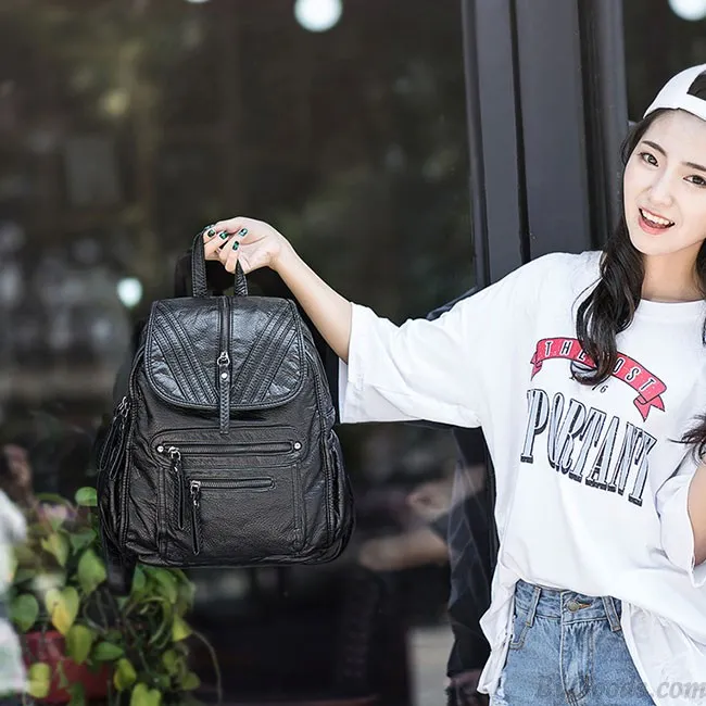 Black Weave PU Leather Backpack with British Style - Soft and Cool