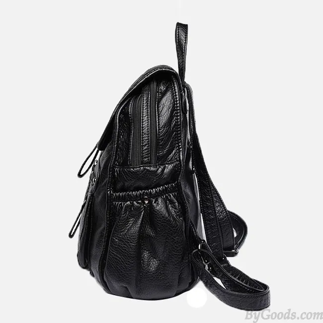 Black Weave PU Leather Backpack with British Style - Soft and Cool