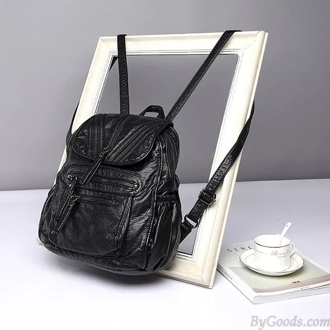 Black Weave PU Leather Backpack with British Style - Soft and Cool