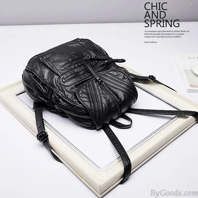 Black Weave PU Leather Backpack with British Style - Soft and Cool