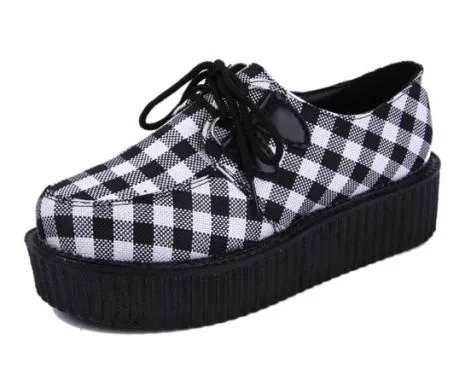 Black Checkers Chessboard Harajuku Lace Up Platforms