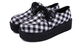 Black Checkers Chessboard Harajuku Lace Up Platforms