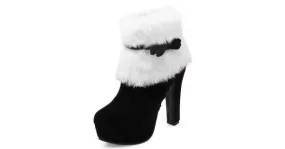 Black and White Suede Ankle Platform Boots with Bow