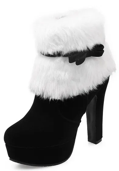 Black and White Suede Ankle Platform Boots with Bow