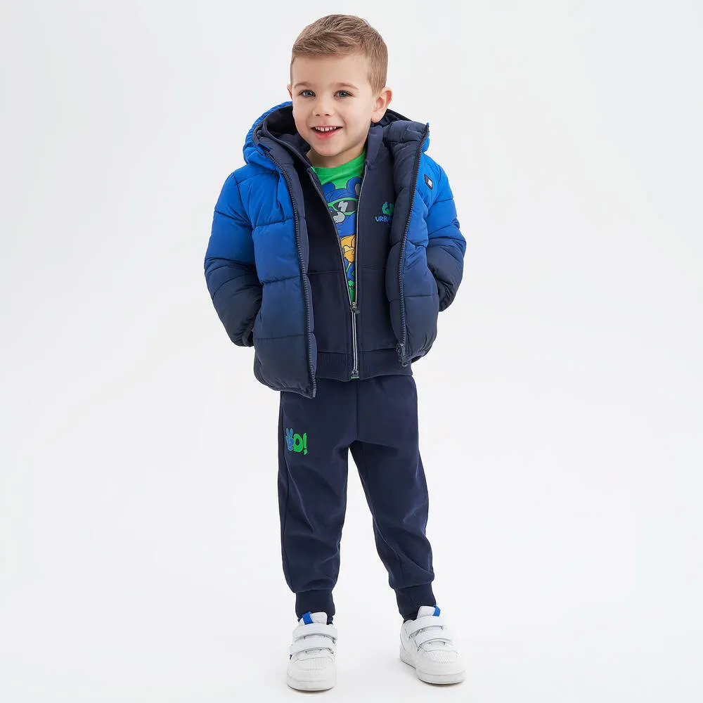 Blue Boys Reversible Puffer Coat with Hood