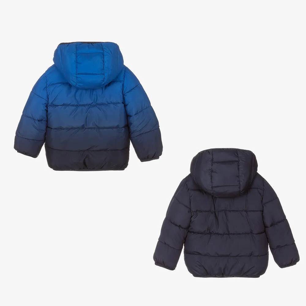 Blue Boys Reversible Puffer Coat with Hood