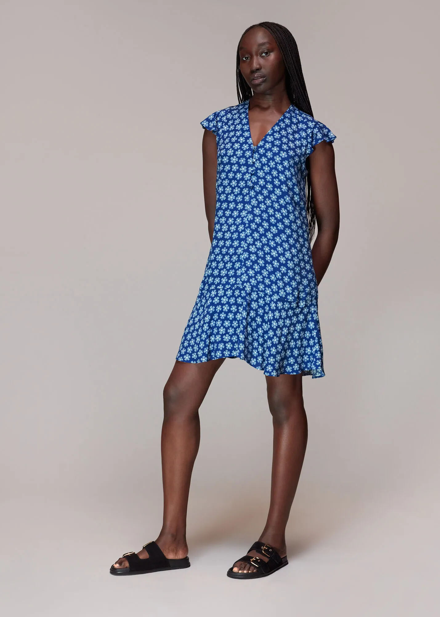 Blue Daisy Check Print Flippy Dress