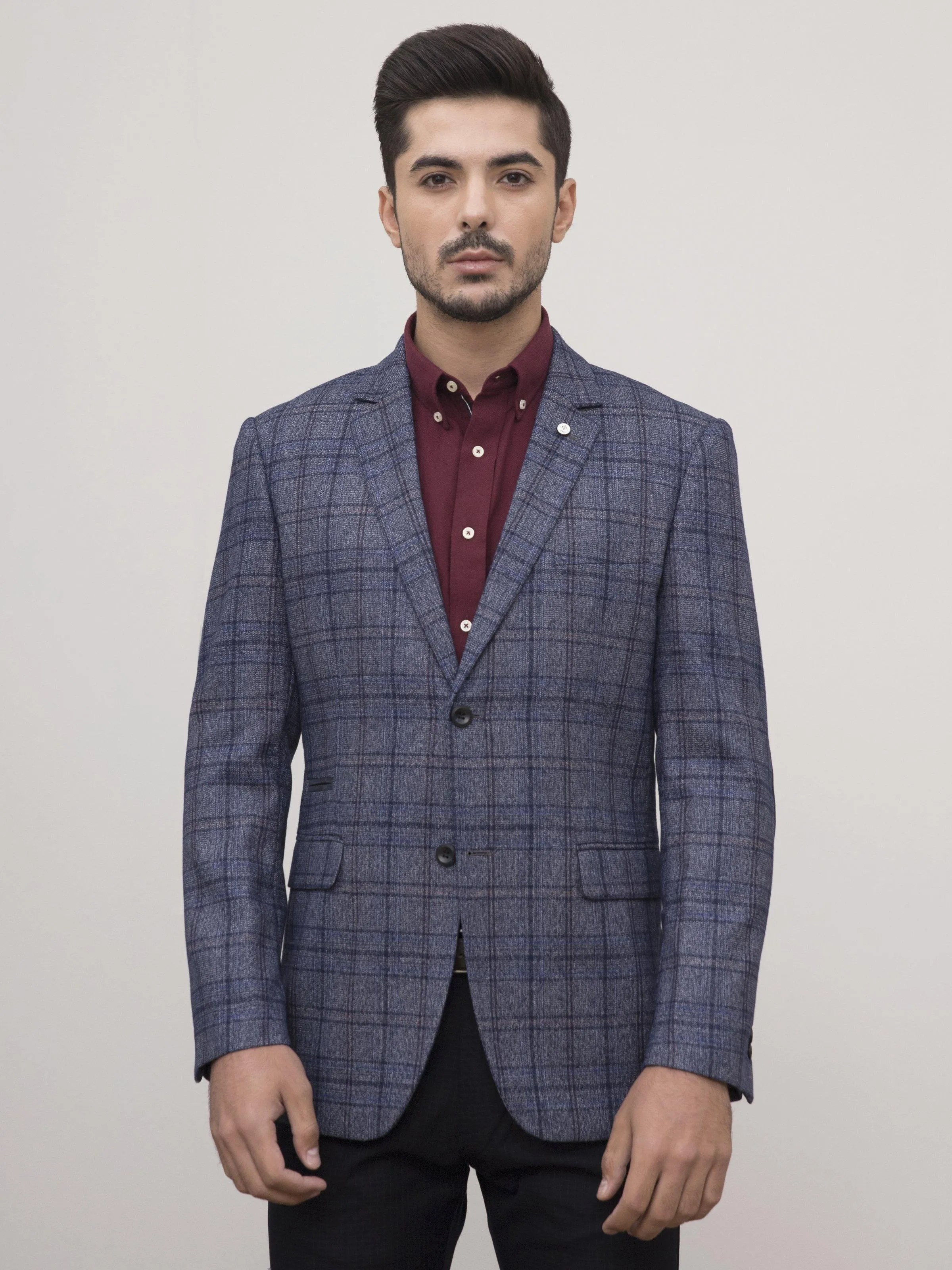 Blue Grey 2 Button Slim Fit Coat