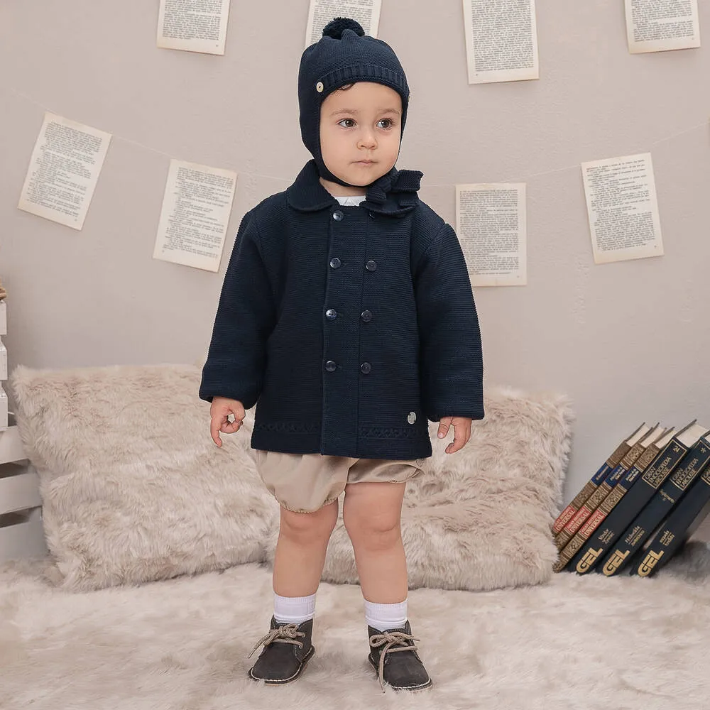 Blue Knit Baby Coat and Hat Set