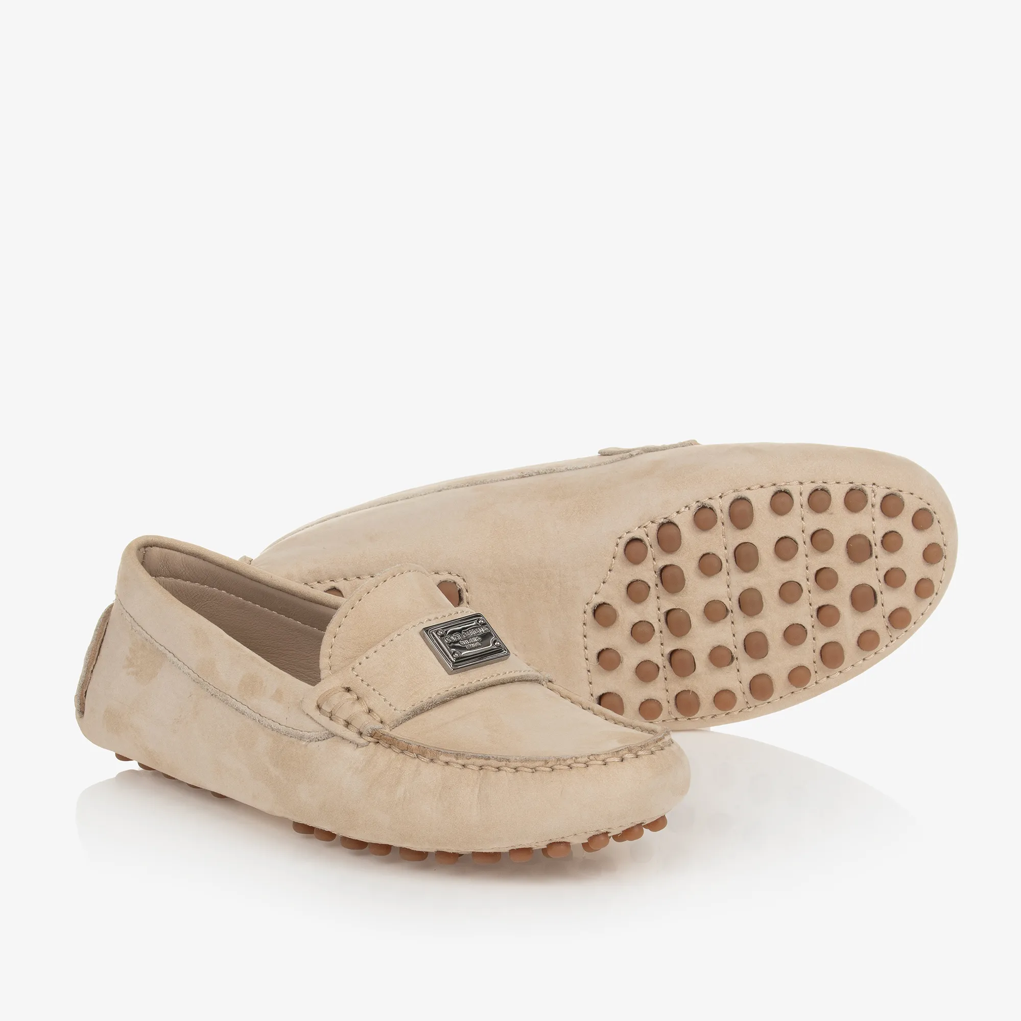 Boys Beige Suede Leather Moccasins