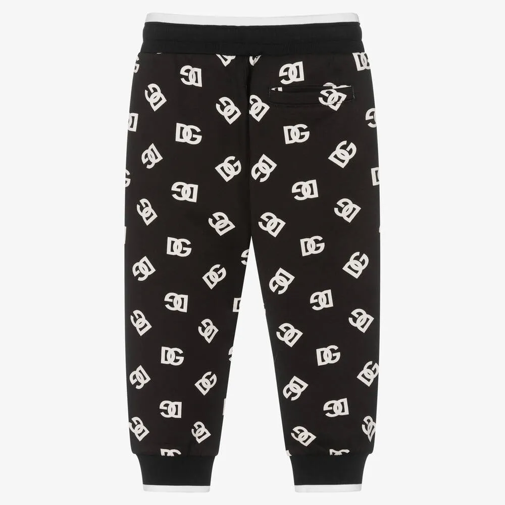 Boys Black & White Cotton DG Logo Joggers