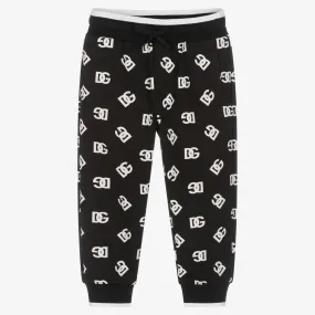 Boys Black & White Cotton DG Logo Joggers