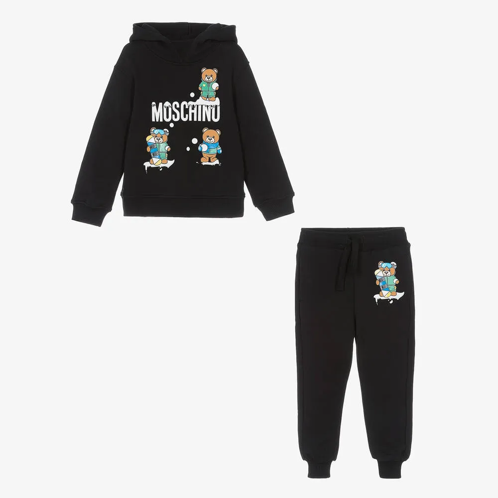 Boys Black Festive Cotton Logo Tracksuit