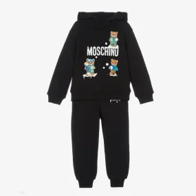 Boys Black Festive Cotton Logo Tracksuit