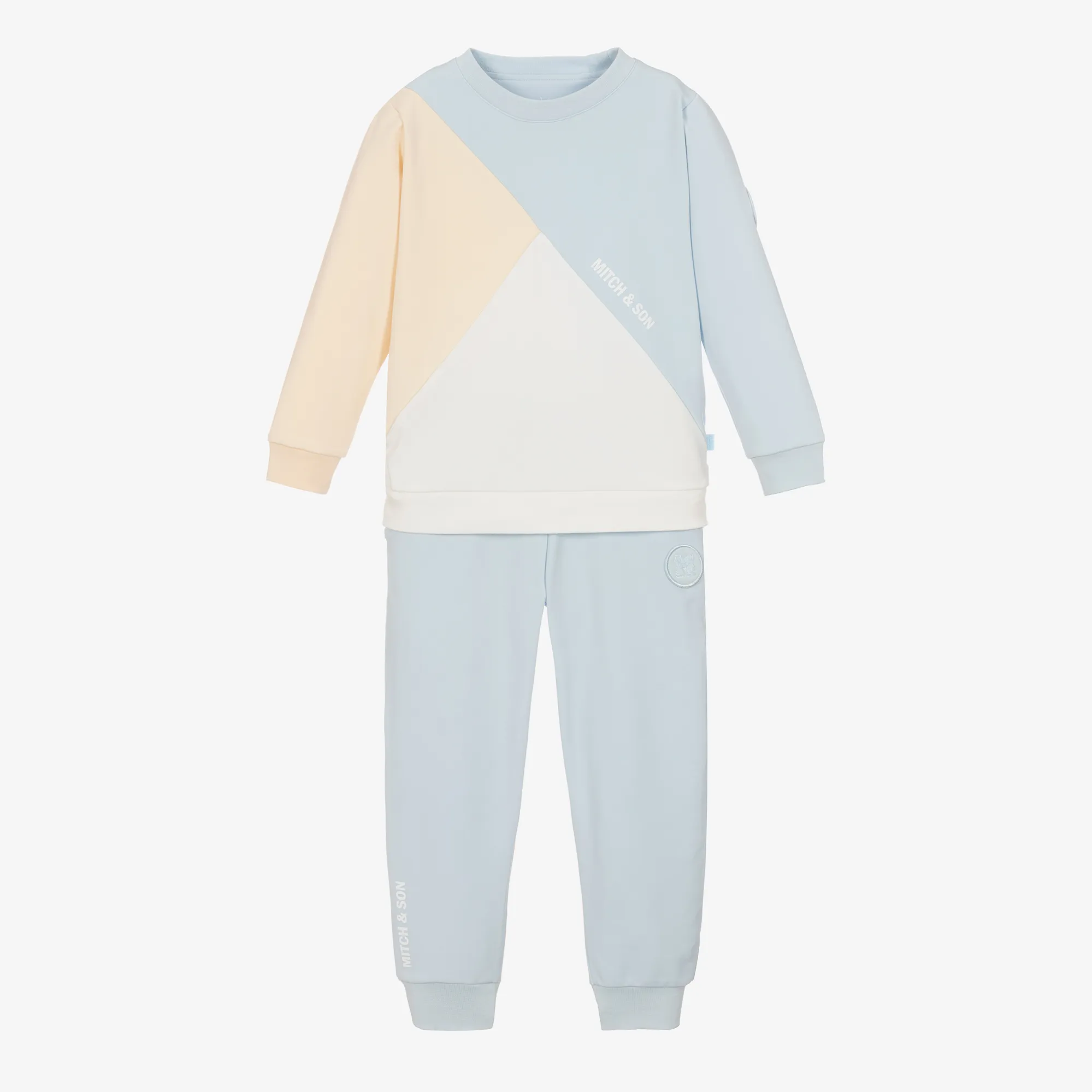 Boys Blue Cotton Colourblock Tracksuit