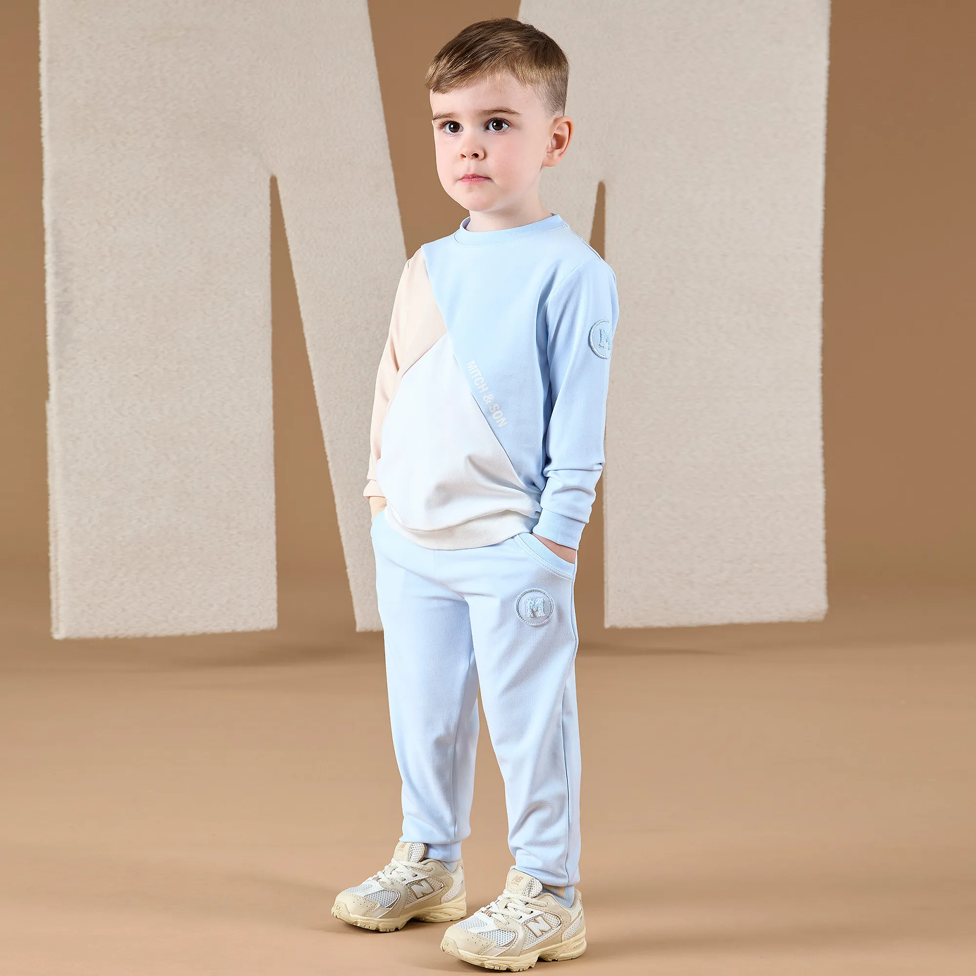 Boys Blue Cotton Colourblock Tracksuit