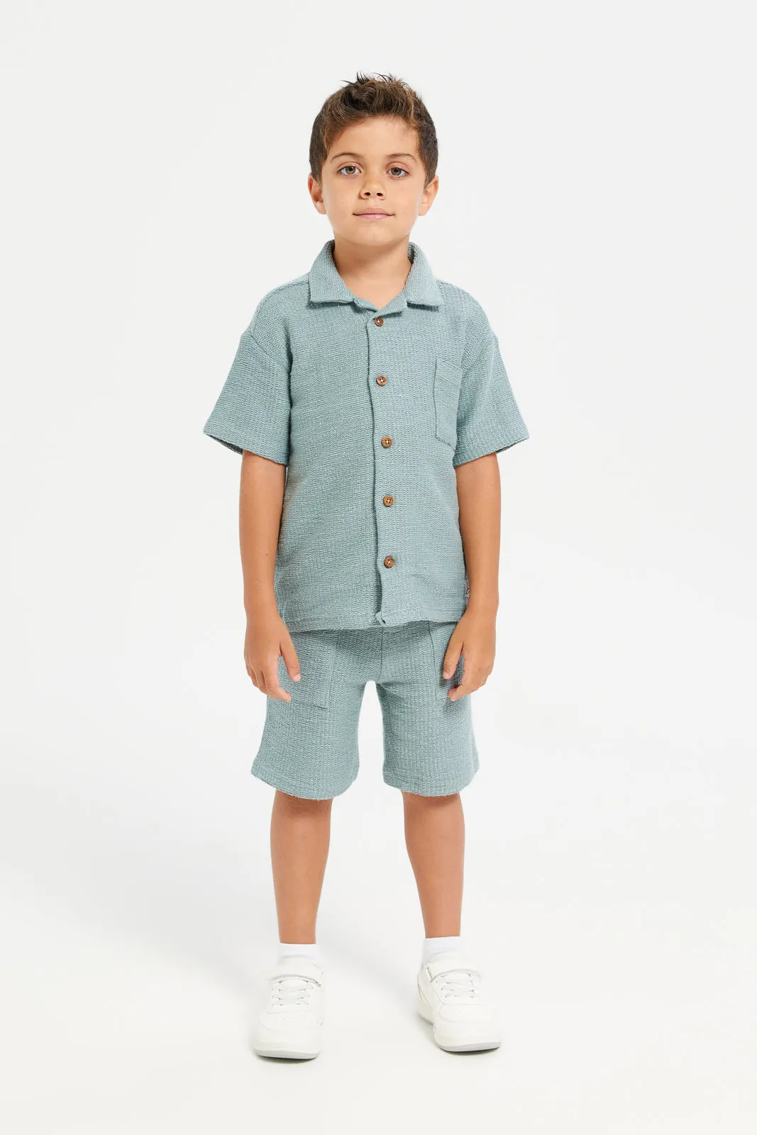 Boys Blue Heavy Loop Knit Shirt