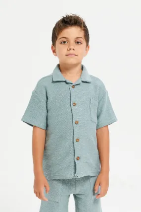 Boys Blue Heavy Loop Knit Shirt