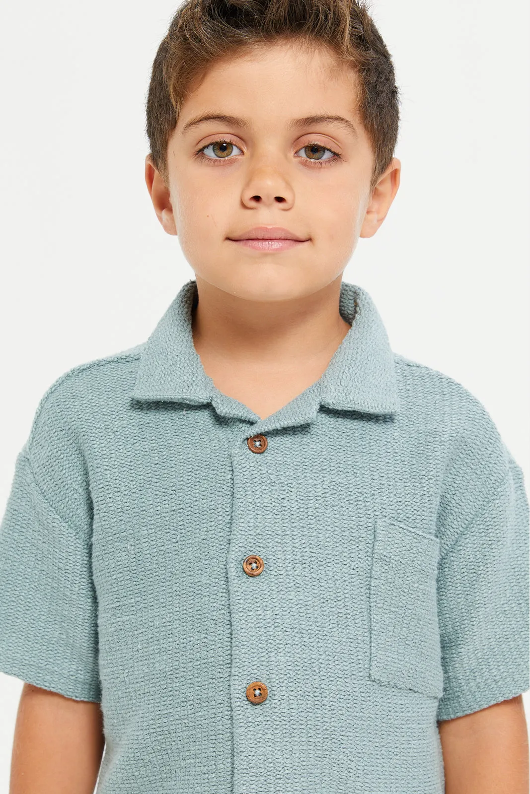 Boys Blue Heavy Loop Knit Shirt