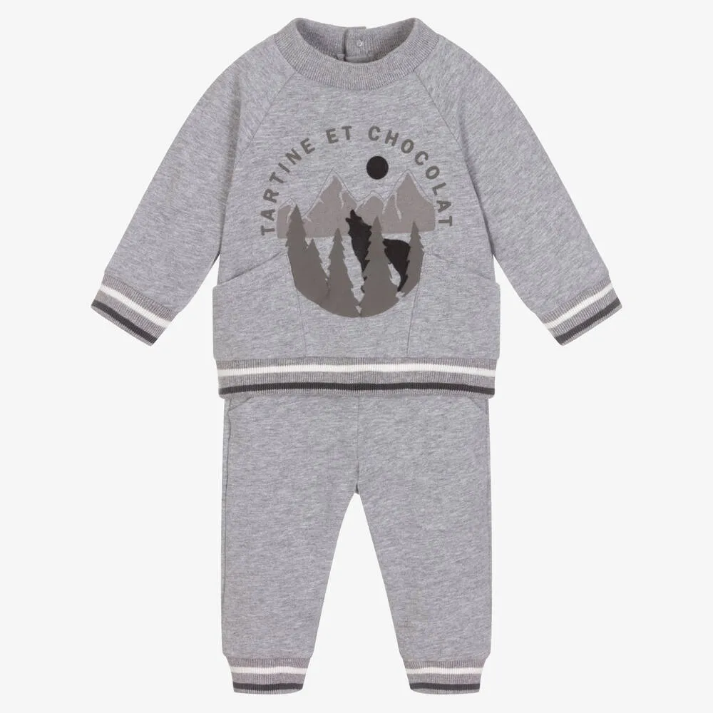 Grey Cotton Boys Tracksuit