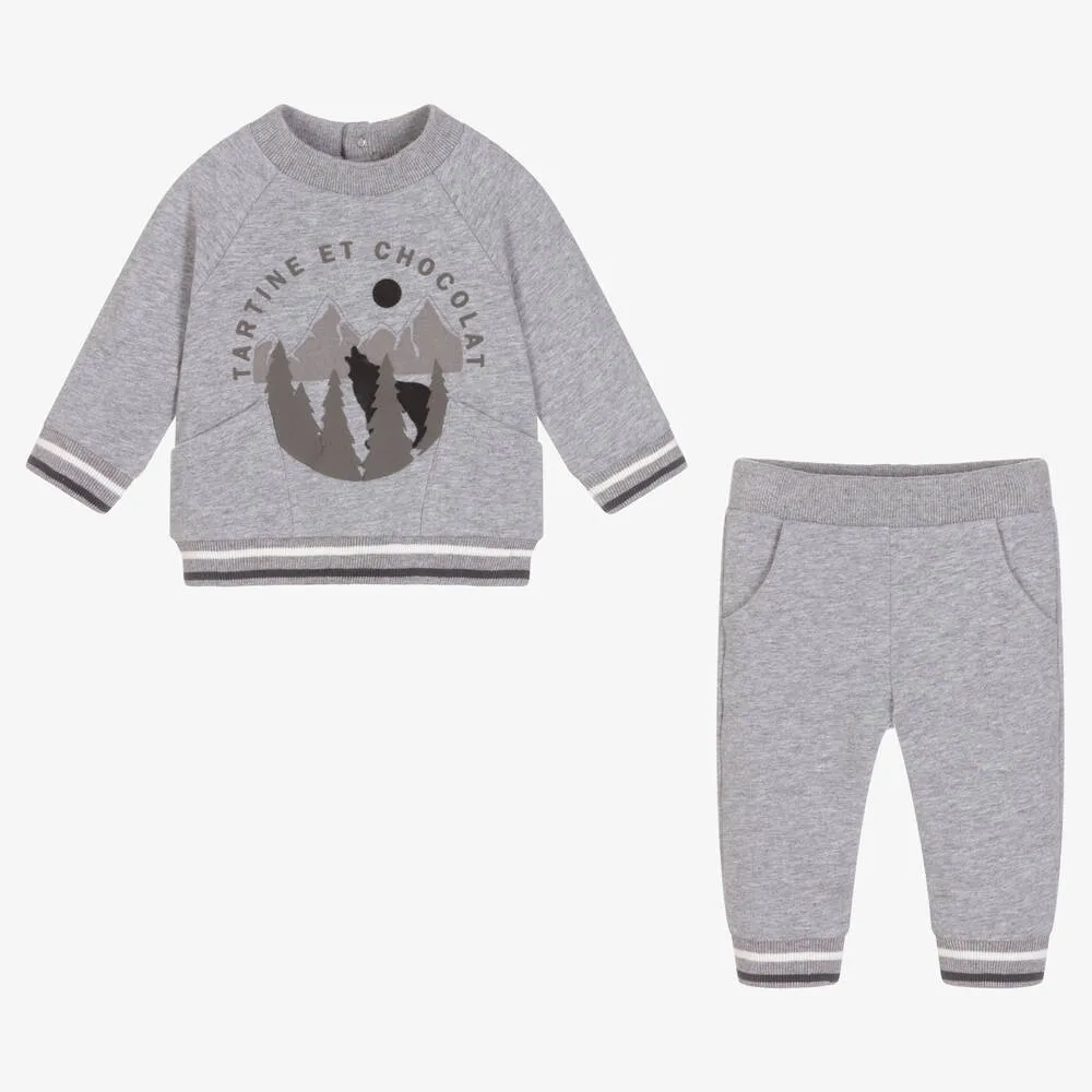 Grey Cotton Boys Tracksuit