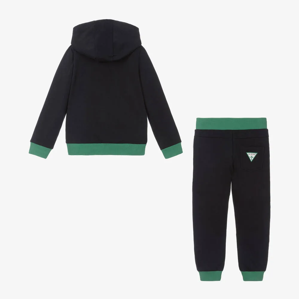 Boys Navy Blue & White Cotton Tracksuit