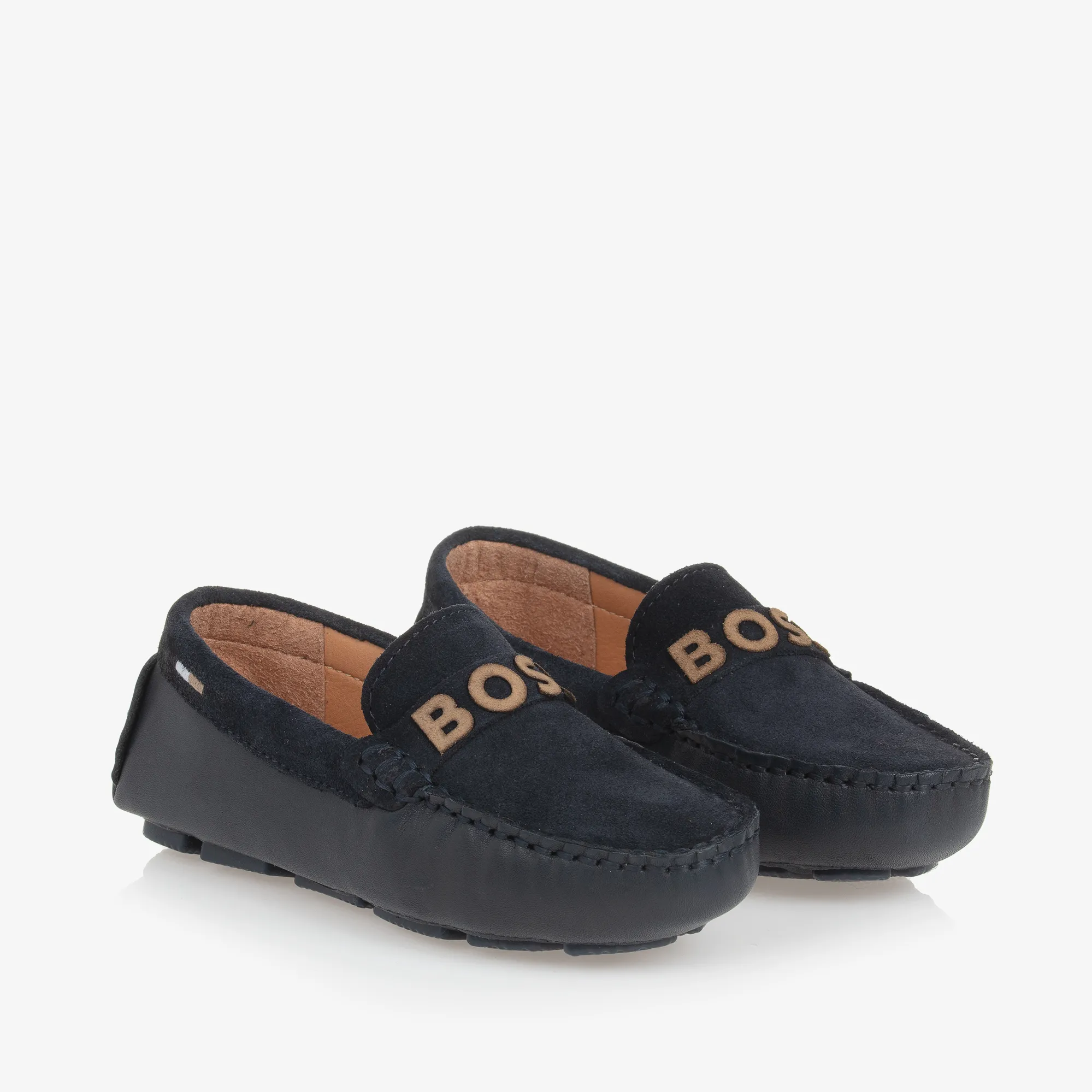 Boys Navy Blue Leather Moccasins