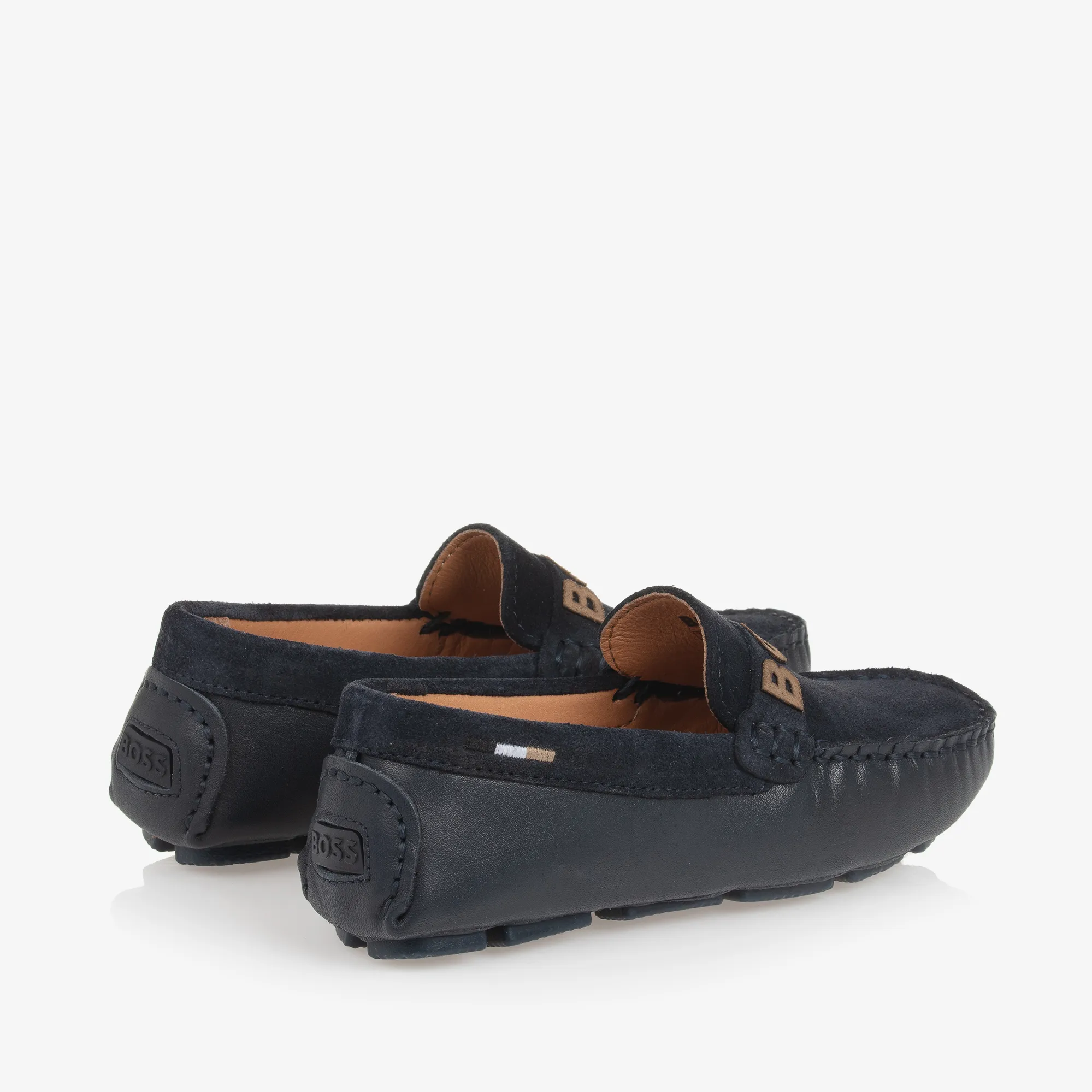 Boys Navy Blue Leather Moccasins