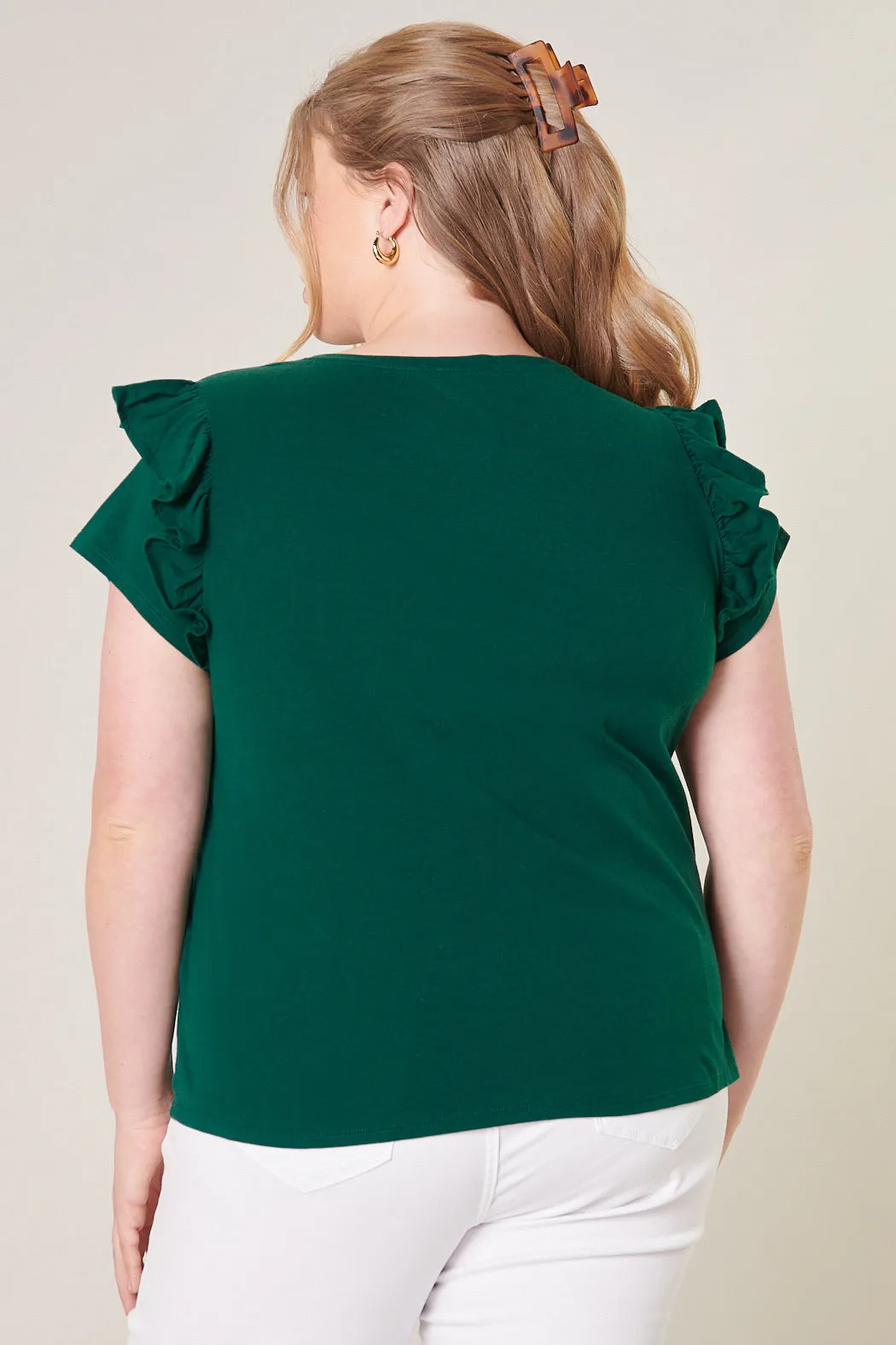 Brooke Ruffle Shoulder Cotton Knit Top Curve