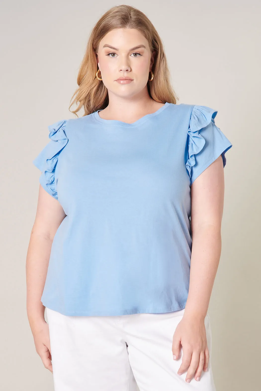 Brooke Ruffle Shoulder Cotton Knit Top Curve