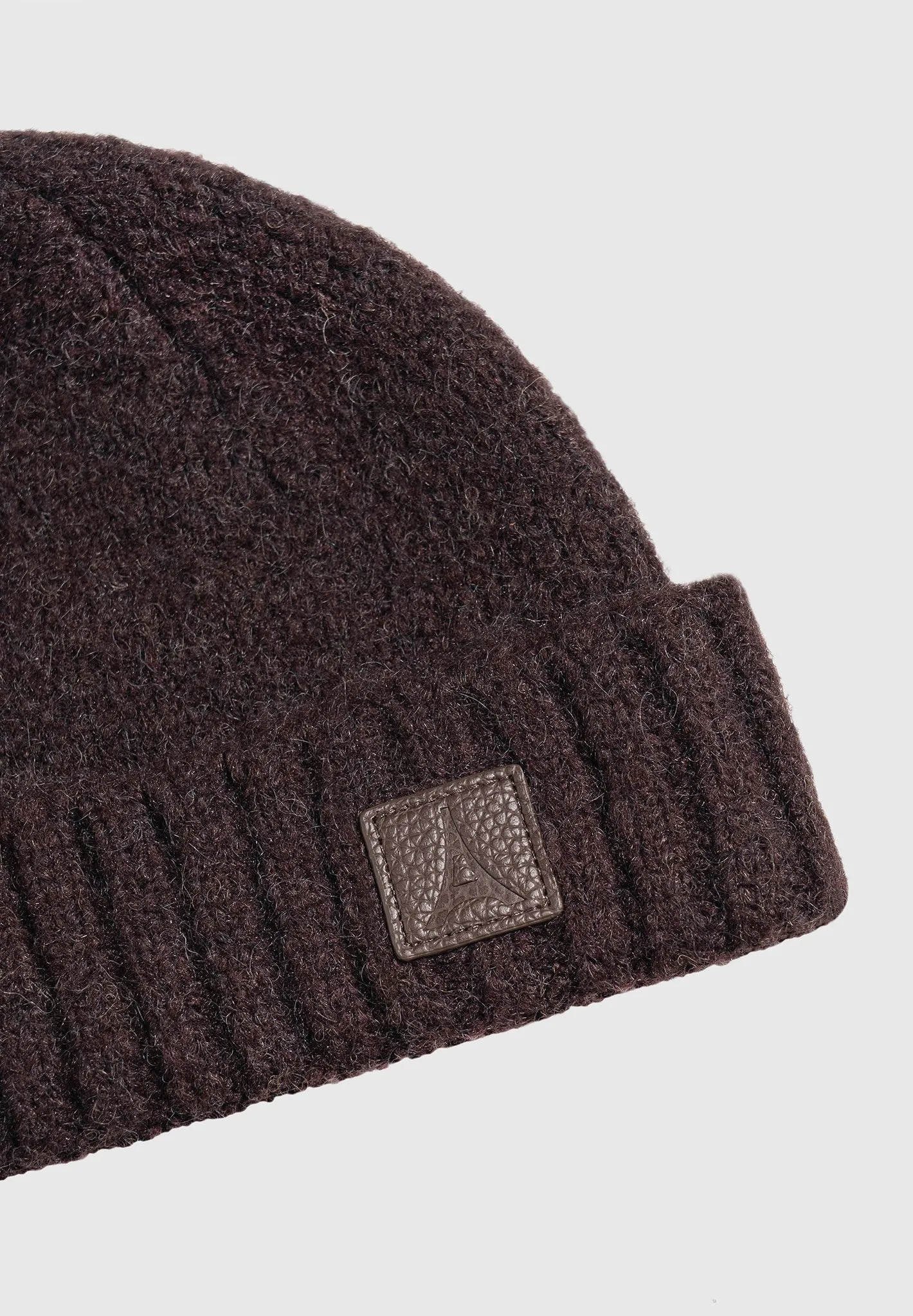 Brushed Wool Knit Beanie - Brown