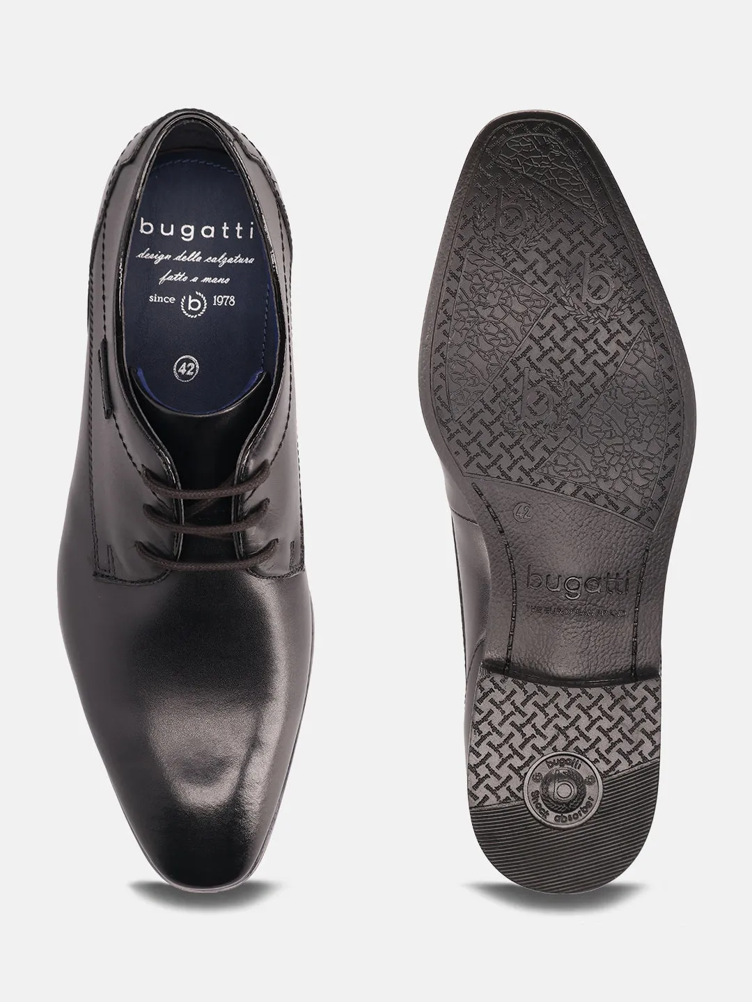 bugatti Black Premium Leather Formal Derby Shoes