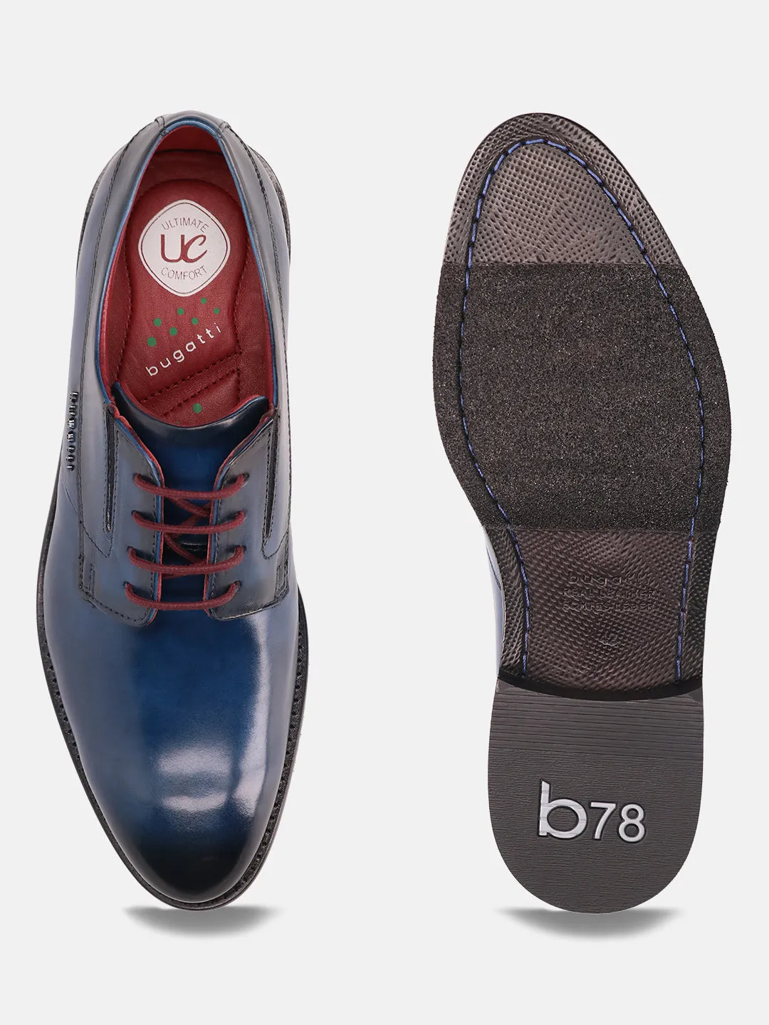 bugatti Blue Premium Leather Derby Shoes